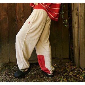FP Movement Pants Cuddle Up Sherpa Cream Red Color Block Sweatpants XS Cozycore